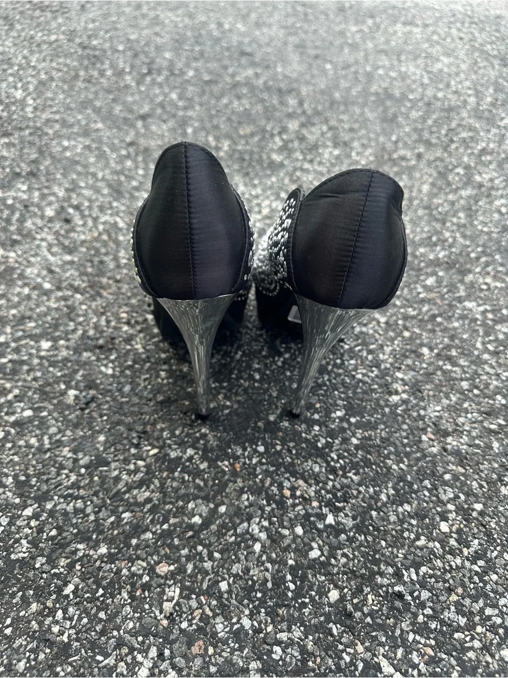 Deb Black Crystal-Embellished Peep Toe Heels